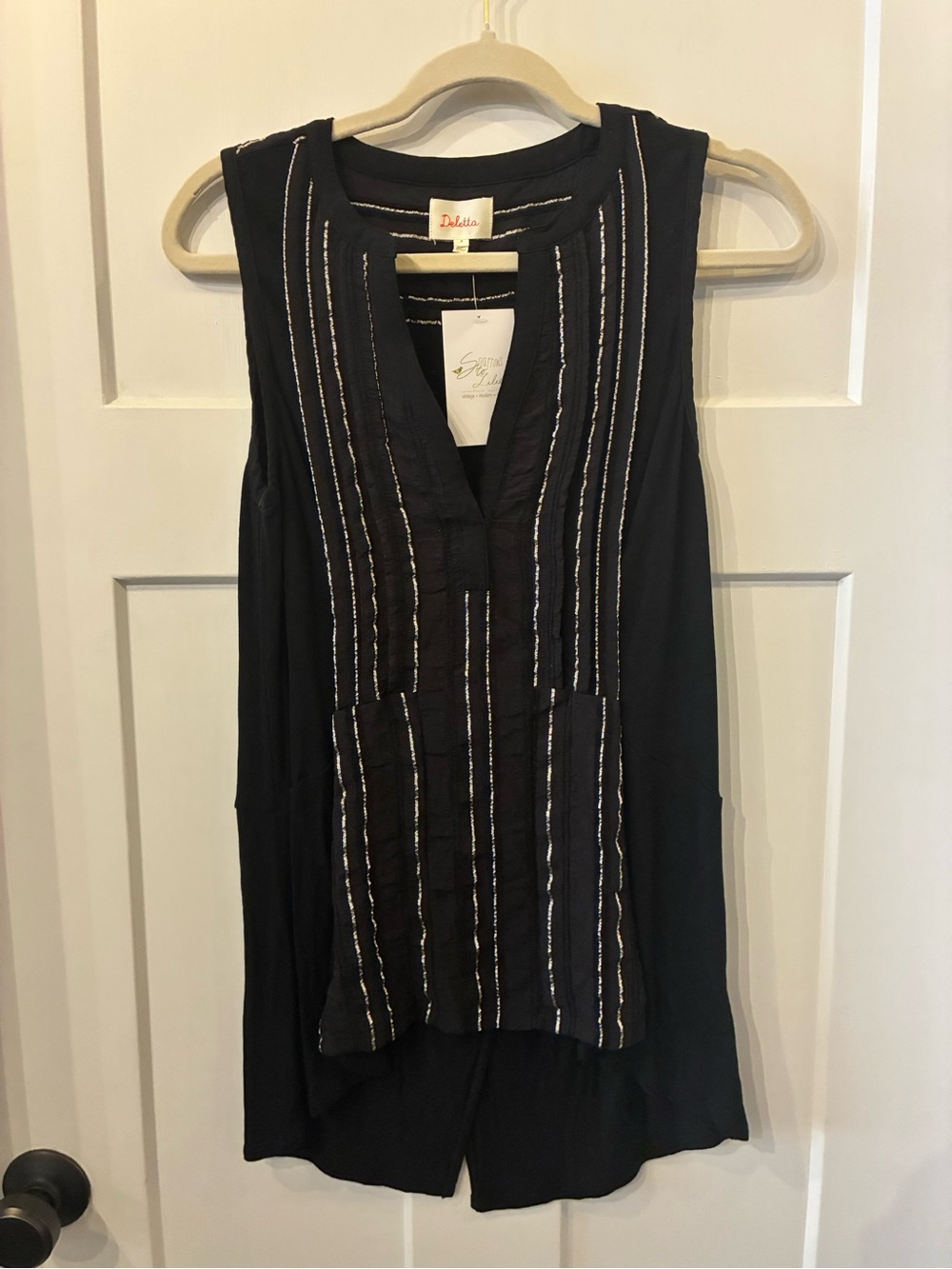 Anthropologie Black Sleeveless Embroidered Tank Top